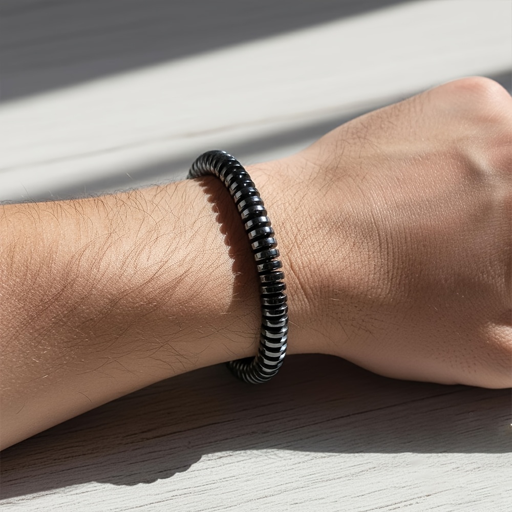 Unisex Natural Hematite Beads Bracelet, Adjustable Gift